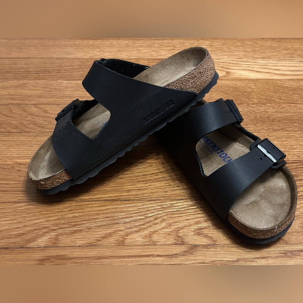 Birkenstock Black Arizona  Leather Sandals Slides